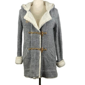 Zara Knit Gray Hooded Coatigan Cardigan Coat Jacket Size Small